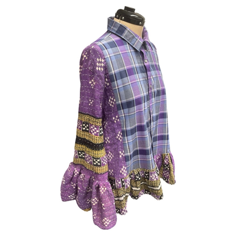 Purple and Blue Plaid Button-Up Blouse
